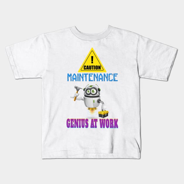 Maintenance genius at work Kids T-Shirt by Fadedstar